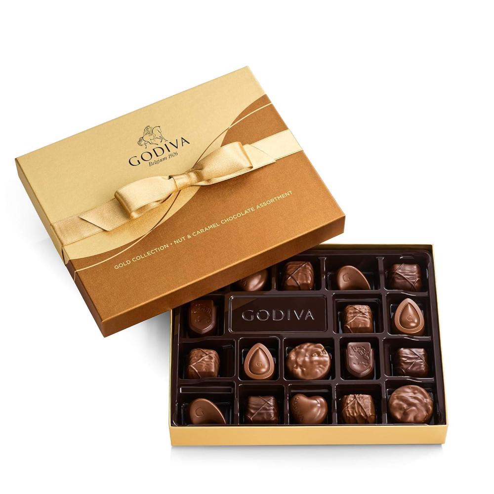 imageGodiva Chocolatier Gold Ribbon 72Piece Assorted Chocolate Gift Box  Gourmet Chocolate Candy Variety Pack  Dark Caramel Milk Chocolate Nuts Gift Basket for Birthday Anniversary CongratulationsCaramel