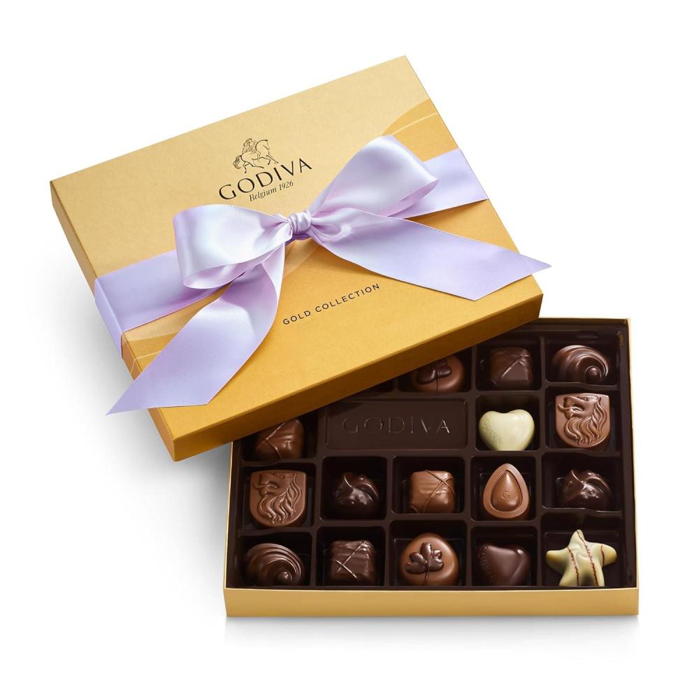 imageGodiva Chocolatier Orchid Ribbon 36Piece Assorted Chocolate Gift Box  Gourmet Chocolate Candy Variety Pack  Dark Caramel Milk Chocolate Nuts Gift Basket for Birthday Anniversary CongratulationsOrchid Ribbon