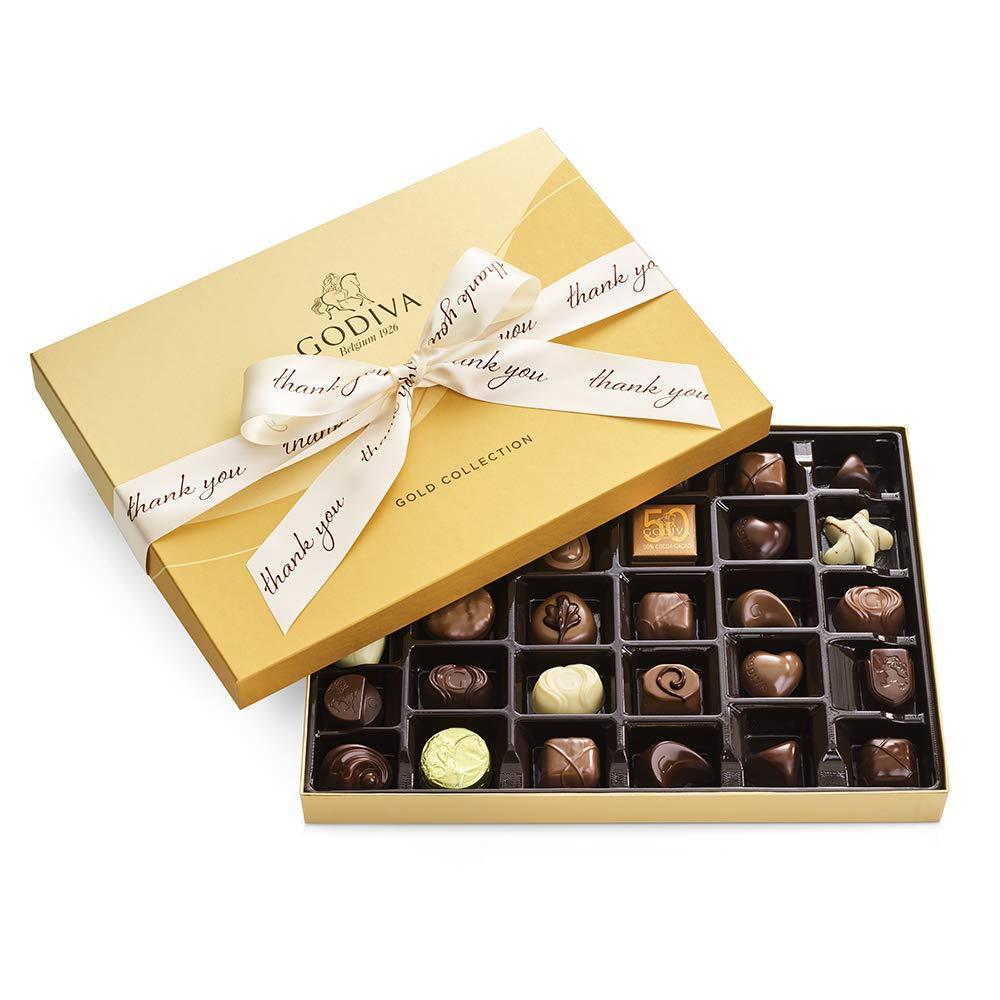 imageGodiva Chocolatier Thank You Ribbon 36Piece Assorted Chocolate Gift Box  Gourmet Chocolate Candy Variety Pack  Dark Caramel Milk Chocolate Nuts Gift Basket Fathers Day Birthday and AnniversaryChocolate