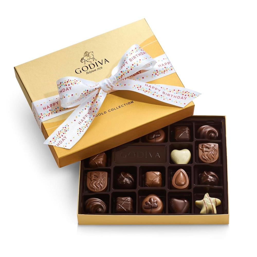 imageGodiva Chocolatier Thank You Ribbon 36Piece Assorted Chocolate Gift Box  Gourmet Chocolate Candy Variety Pack  Dark Caramel Milk Chocolate Nuts Gift Basket Fathers Day Birthday and AnniversaryHappy Birthday