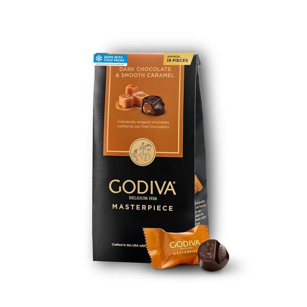 imageGodiva Masterpiece Dark Chocolate Bag Individually Wrapped with Ganache Center Gourmet Gift for Birthday Holiday Kosher Halal 7ozDark Chocolate Caramel