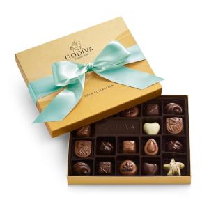 Godiva Chocolatier Orchid Ribbon 36-Piece Assorted Chocolate Gift Box – Gourmet Chocolate Candy Variety Pack – Dark Caramel, Milk Chocolate, Nuts– Gift Basket for Birthday, Anniversary, Congratulations(Aqua Ribbon)