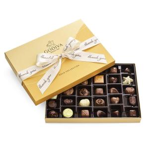 Godiva Chocolatier Thank You Ribbon 36-Piece Assorted Chocolate Gift Box – Gourmet Chocolate Candy Variety Pack – Dark Caramel, Milk Chocolate, Nuts– Gift Basket Father’s Day, Birthday and Anniversary(Chocolate)