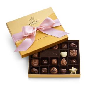 Godiva Gold Milk Chocolate Gift Box, Belgian Milk Chocolates with Pralinés, Ganaches & Caramels, Gourmet Gift for Birthdays, Holidays, Non-GMO & Kosher, 15 Pc(Pink Ribbon)