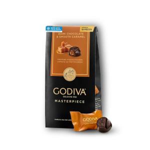 Godiva Masterpiece Dark Chocolate Bag, Individually Wrapped with Ganache Center, Gourmet Gift for Birthday, Holiday, Kosher, Halal, 7oz(Dark Chocolate Caramel)