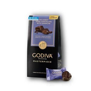 Godiva Masterpiece Dark Chocolate Bag, Individually Wrapped with Ganache Center, Gourmet Gift for Birthday, Holiday, Kosher, Halal, 7oz(Dark Chocolate Ganache)
