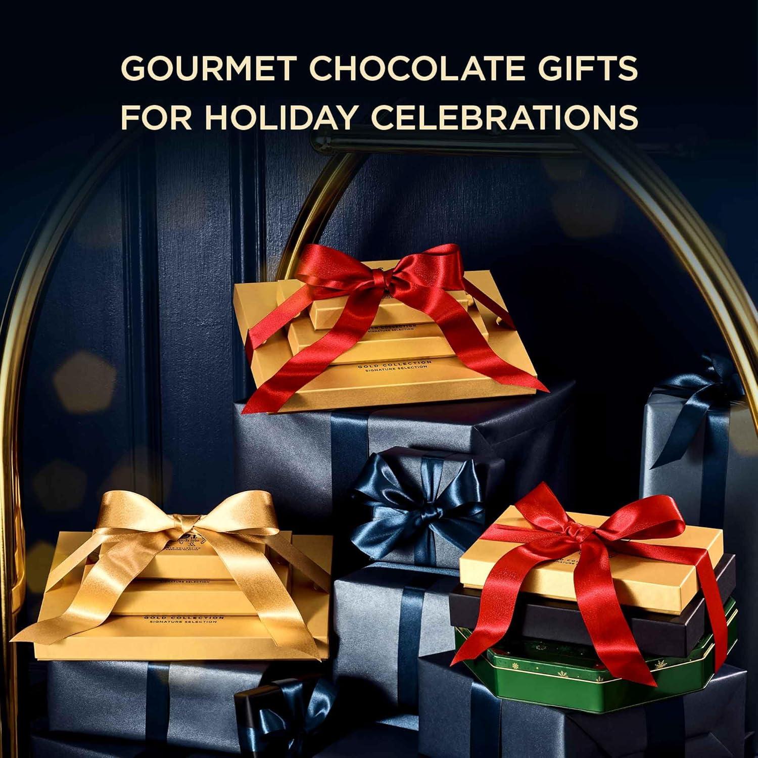 imageGodiva Holiday Tower with Red Ribbon Includes Truffle Gift Box Gold Chocolate Gift Box ampamp Masterpiece Holiday Tin Gourmet Chocolate Assortment Kosher ampamp Halal