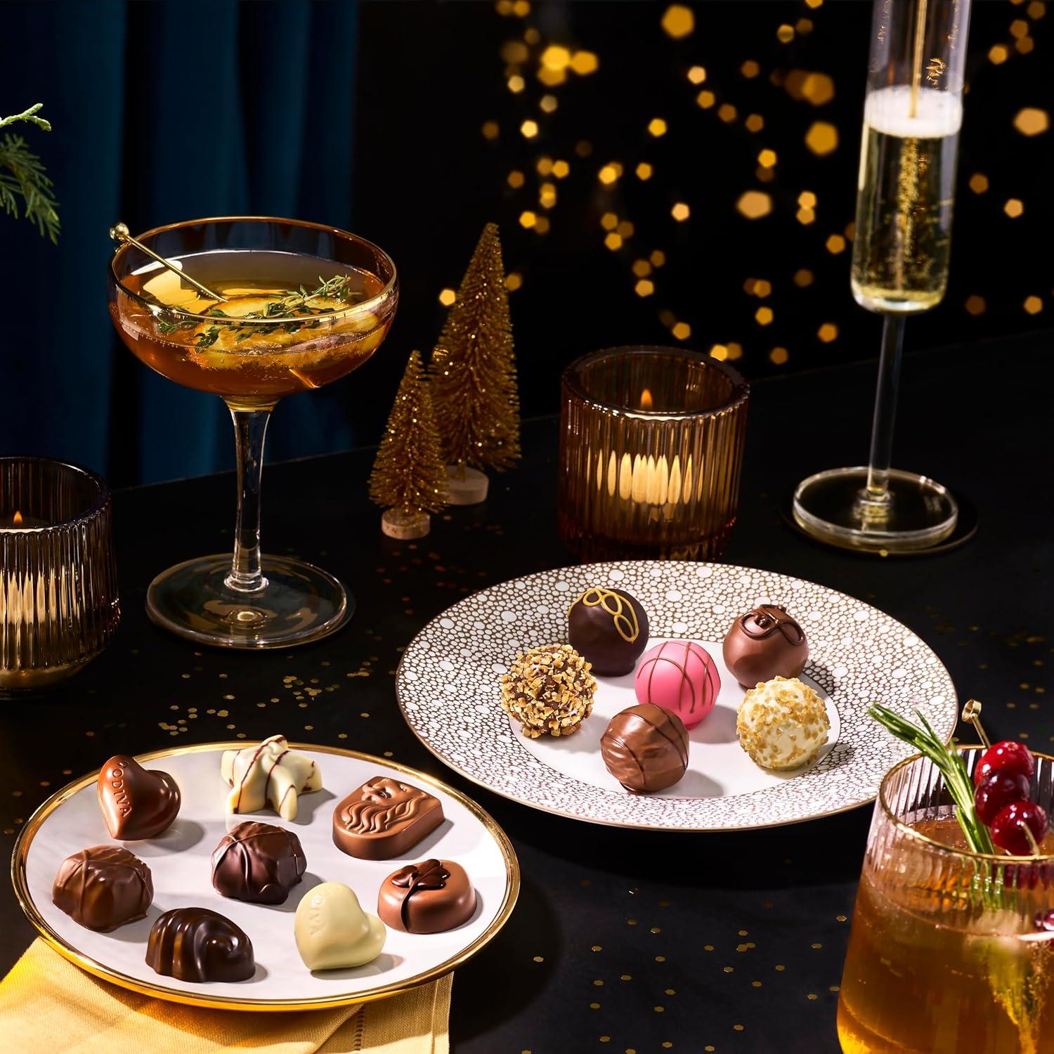 imageGodiva Navy Bow Gold Assorted Chocolate Gift Box Dark and Milk Chocolates with Pralins Ganaches ampamp Caramels Gourmet Hanukkah Gift NonGMO ampamp Kosher 30 PcWine