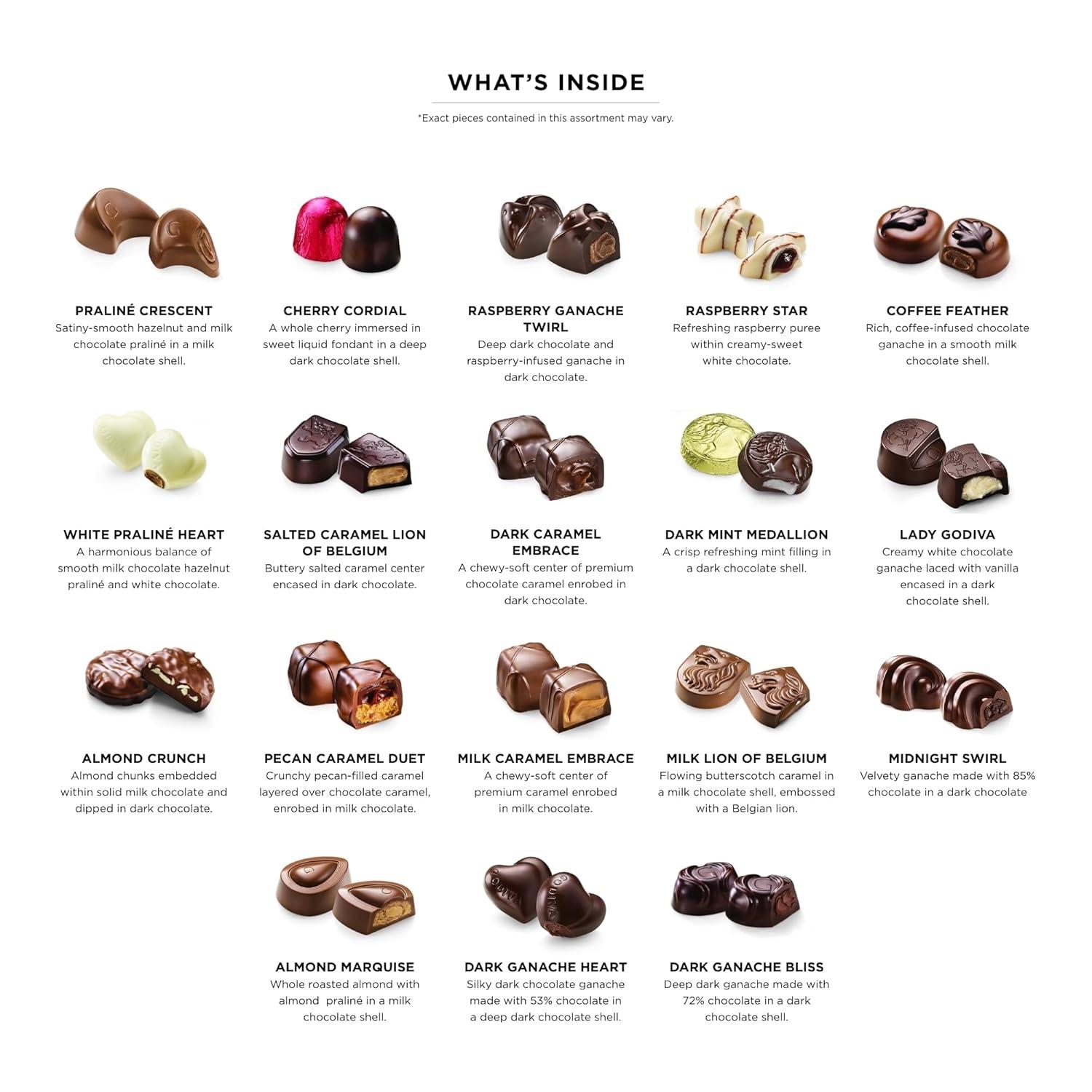 imageGodiva Navy Bow Gold Assorted Chocolate Gift Box Dark and Milk Chocolates with Pralins Ganaches ampamp Caramels Gourmet Hanukkah Gift NonGMO ampamp Kosher 30 PcWine