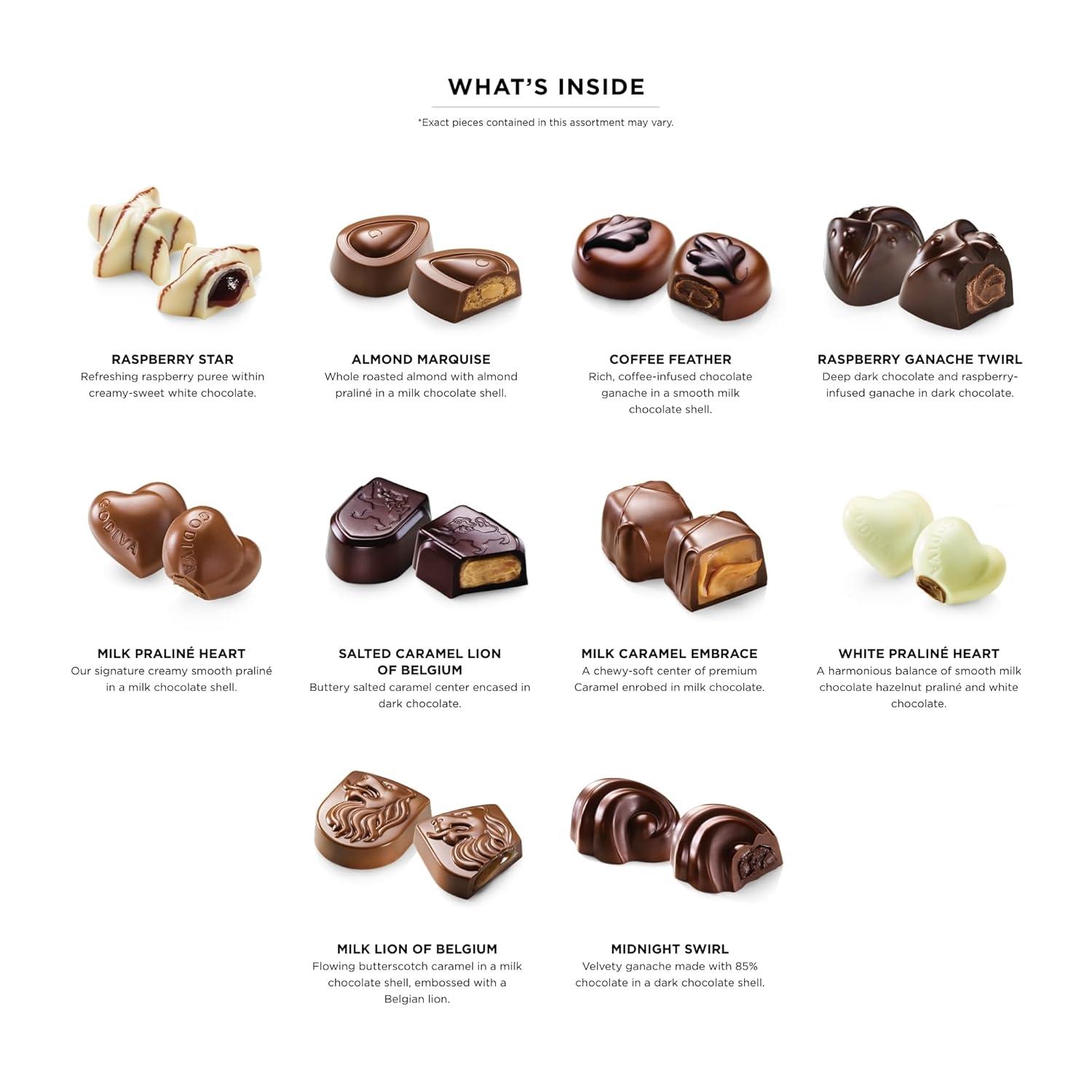 imageGodiva Red Bow Gold Assorted Chocolate Gift Box Belgian Dark and Milk Chocolates with Pralins Ganaches ampamp Caramels Gourmet Holiday Gift NonGMO ampamp Kosher 60 PcFestive Garland