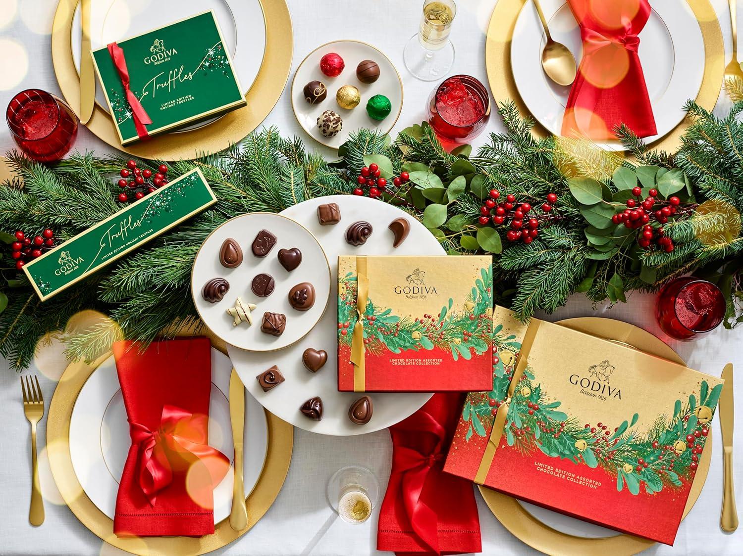 imageGodiva Red Bow Gold Assorted Chocolate Gift Box Belgian Dark and Milk Chocolates with Pralins Ganaches ampamp Caramels Gourmet Holiday Gift NonGMO ampamp Kosher 60 PcChocolate