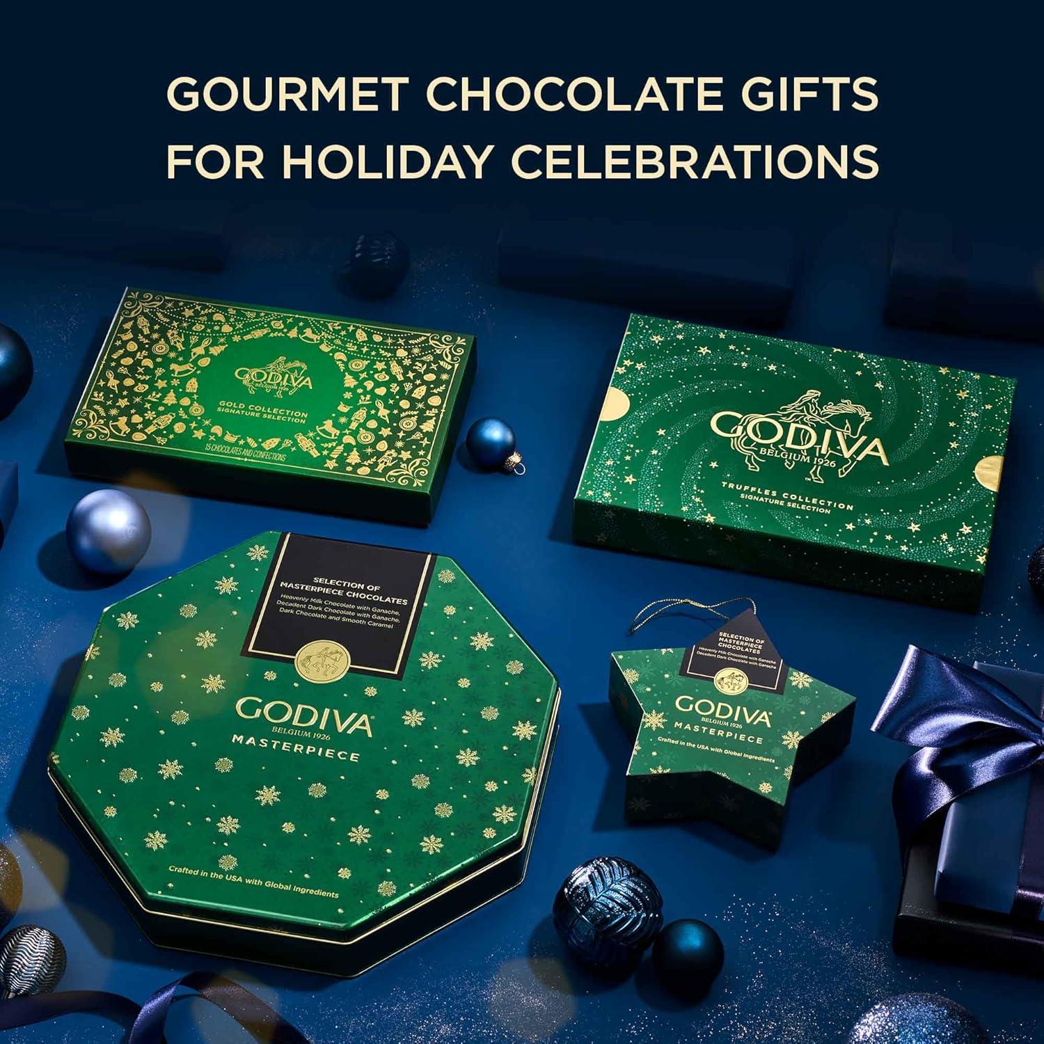 imageGodiva Red Bow Gold Assorted Chocolate Gift Box Belgian Dark and Milk Chocolates with Pralins Ganaches ampamp Caramels Gourmet Holiday Gift NonGMO ampamp Kosher 60 PcStar Ornament