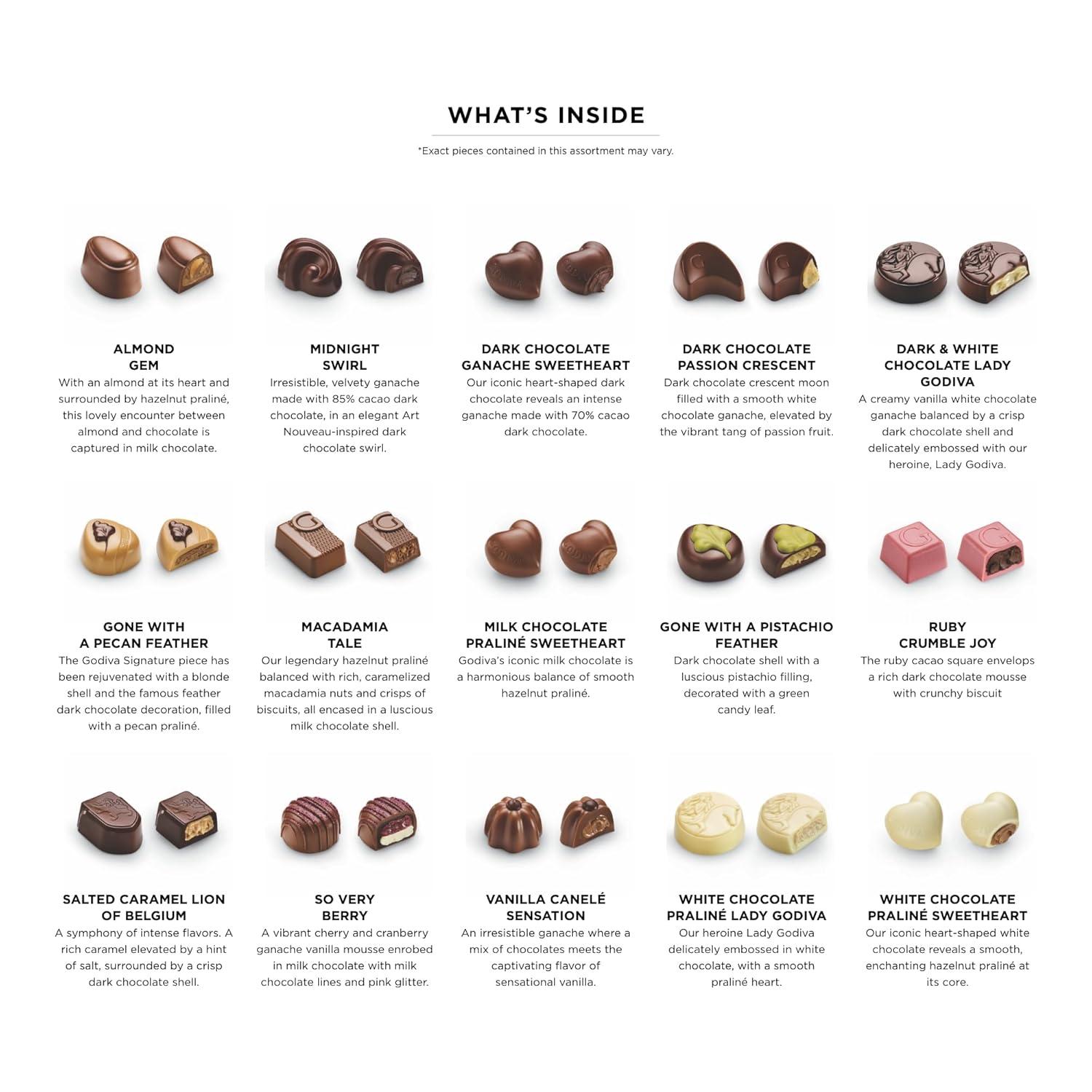 imageGodiva Red Bow Gold Assorted Chocolate Gift Box Belgian Dark and Milk Chocolates with Pralins Ganaches ampamp Caramels Gourmet Holiday Gift NonGMO ampamp Kosher 60 PcGreen Bow Assorted