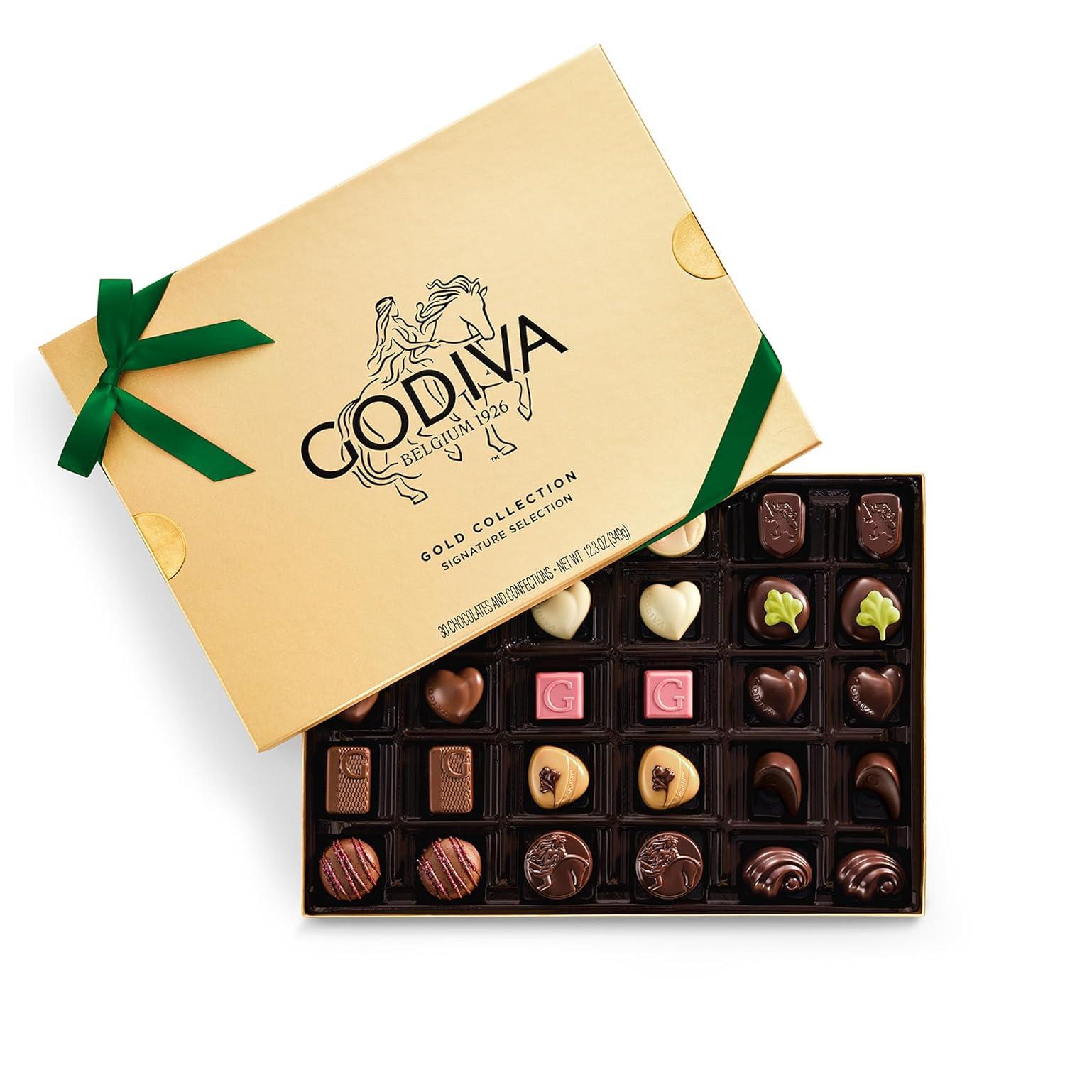 imageGodiva Red Bow Gold Assorted Chocolate Gift Box Belgian Dark and Milk Chocolates with Pralins Ganaches ampamp Caramels Gourmet Holiday Gift NonGMO ampamp Kosher 60 PcGreen Bow Assorted