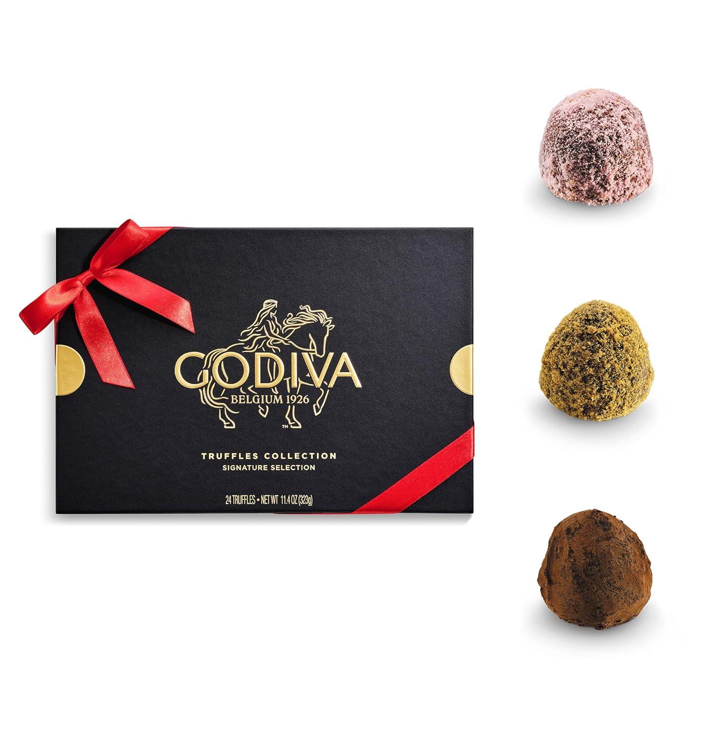 imageGodiva Red Bow Signature Truffle Gift Box Belgian Dark and Milk Chocolates with Ganache Centers Gourmet Holiday Gift NonGMO ampamp Kosher 24 PcRed Bow Signature