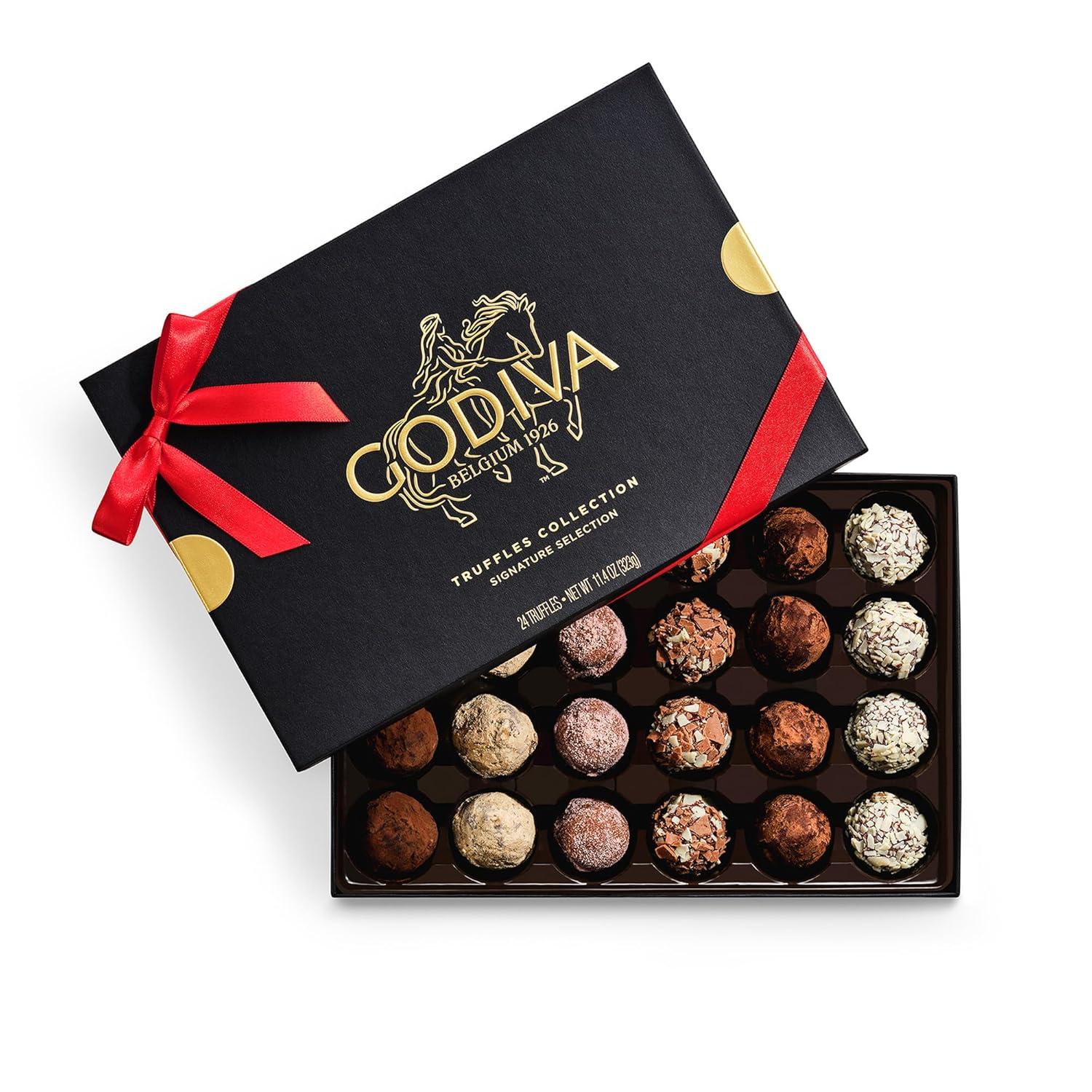 imageGodiva Red Bow Signature Truffle Gift Box Belgian Dark and Milk Chocolates with Ganache Centers Gourmet Holiday Gift NonGMO ampamp Kosher 24 PcRed Bow Signature