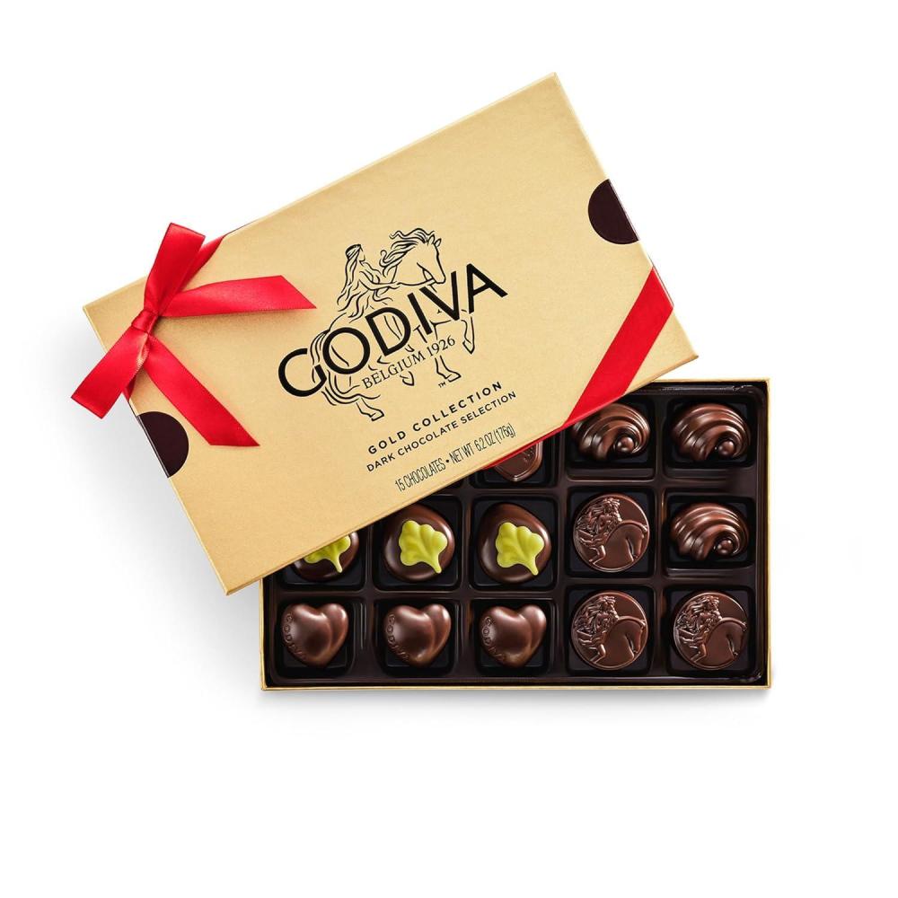 imageGodiva Red Bow Gold Assorted Chocolate Gift Box Belgian Dark and Milk Chocolates with Pralins Ganaches ampamp Caramels Gourmet Holiday Gift NonGMO ampamp Kosher 60 PcRed Bow  Dark Chocolate