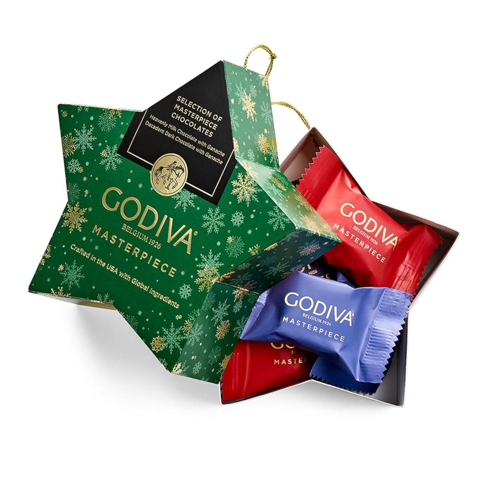 imageGodiva Red Bow Gold Assorted Chocolate Gift Box Belgian Dark and Milk Chocolates with Pralins Ganaches ampamp Caramels Gourmet Holiday Gift NonGMO ampamp Kosher 60 PcStar Ornament