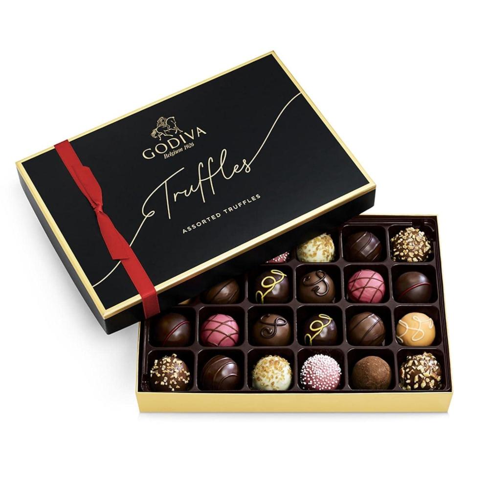 imageGodiva Red Bow Signature Truffle Gift Box Belgian Dark and Milk Chocolates with Ganache Centers Gourmet Holiday Gift NonGMO ampamp Kosher 24 PcChocolate