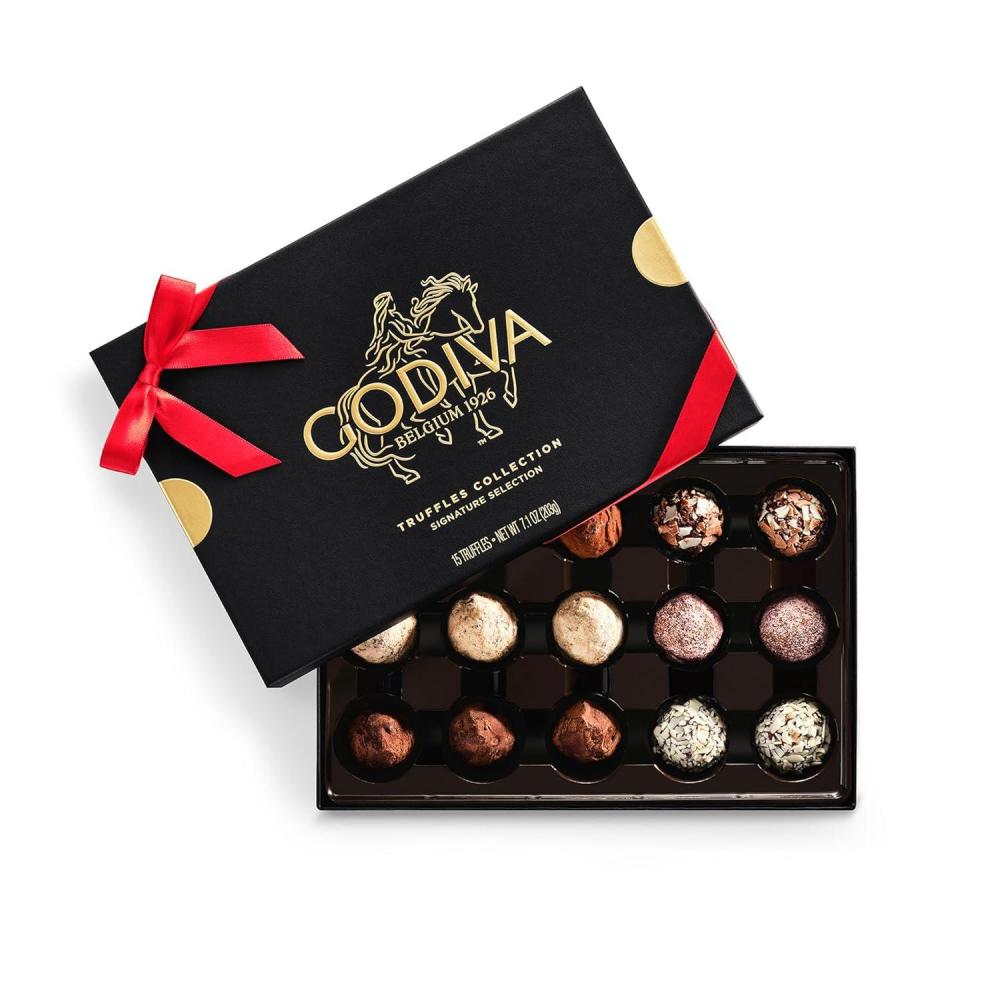 imageGodiva Red Bow Signature Truffle Gift Box Belgian Dark and Milk Chocolates with Ganache Centers Gourmet Holiday Gift NonGMO ampamp Kosher 24 PcRed Bow  Signature