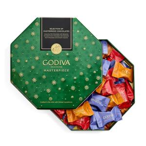 Godiva Red Bow Gold Assorted Chocolate Gift Box, Belgian Dark and Milk Chocolates with Pralinés, Ganaches & Caramels, Gourmet Holiday Gift, Non-GMO & Kosher, 60 Pc(Holiday Tin)