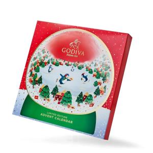 Godiva Red Bow Gold Assorted Chocolate Gift Box, Belgian Dark and Milk Chocolates with Pralinés, Ganaches & Caramels, Gourmet Holiday Gift, Non-GMO & Kosher, 60 Pc(Chocolate Advent Calendar)