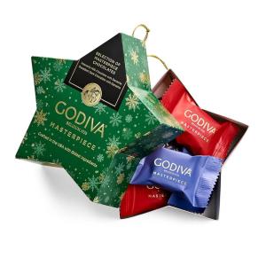 Godiva Red Bow Gold Assorted Chocolate Gift Box, Belgian Dark and Milk Chocolates with Pralinés, Ganaches & Caramels, Gourmet Holiday Gift, Non-GMO & Kosher, 60 Pc(Star Ornament)