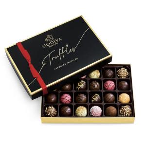 Godiva Red Bow Signature Truffle Gift Box, Belgian Dark and Milk Chocolates with Ganache Centers, Gourmet Holiday Gift, Non-GMO & Kosher, 24 Pc(Chocolate)