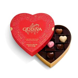 Godiva Gold Heart Belgian Chocolate Box, Assorted Chocolates with Ganache and Pralinés, Elegant Valentine’s Day Gift for Her, 14 Pc(Assorted Chcocolate)