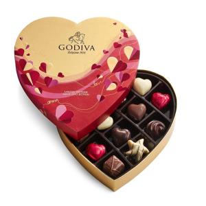 Godiva Gold Heart Belgian Chocolate Box, Assorted Chocolates with Ganache and Pralinés, Elegant Valentine’s Day Gift for Her, 14 Pc(Chocolate)
