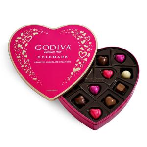 Godiva Goldmark Heart Chocolate Box, Dark Chocolates with Ganache, Elegant Valentine’s Day Gift Tin, 14 Pc(Assorted Chcocolate)