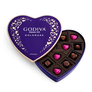 Godiva Goldmark Heart Chocolate Box, Dark Chocolates with Ganache, Elegant Valentine’s Day Gift Tin, 14 Pc(Dark Chcocolate)