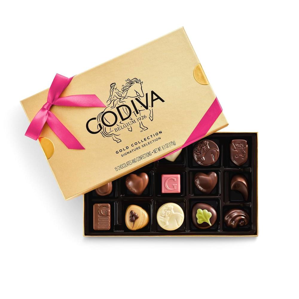 image:imageGodiva Gold Assorted Chocolate Gift Box Belgian Dark amp Milk Chocolates with Pralins Ganaches amp Caramels Gourmet Easter Gift Box Kosher Azalea Pink Ribbon15 Pc