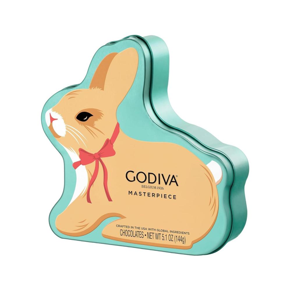 image:imageGodiva Masterpieces Easter Bunny Tin Assorted Milk amp Dark Chocolate with Ganache amp Caramel Gourmet Easter Chocolate Gifts Kosher 15 Pc