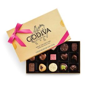 Godiva Gold Assorted Chocolate Gift Box, Belgian Dark & Milk Chocolates with Pralinés, Ganaches & Caramels, Gourmet Easter Gift Box, Kosher, Azalea Pink Ribbon,15 Pc