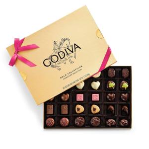 Godiva Gold Assorted Chocolate Gift Box, Belgian Dark & Milk Chocolates with Pralinés, Ganaches & Caramels, Gourmet Easter Gift Box, Kosher, Azalea Pink Ribbon, 30 Pc
