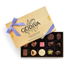 Godiva Gold Assorted Chocolate Gift Box, Belgian Dark & Milk Chocolates with Pralinés, Ganaches & Caramels, Gourmet Easter Gift Box, Kosher, Iris Ribbon,15 Pc