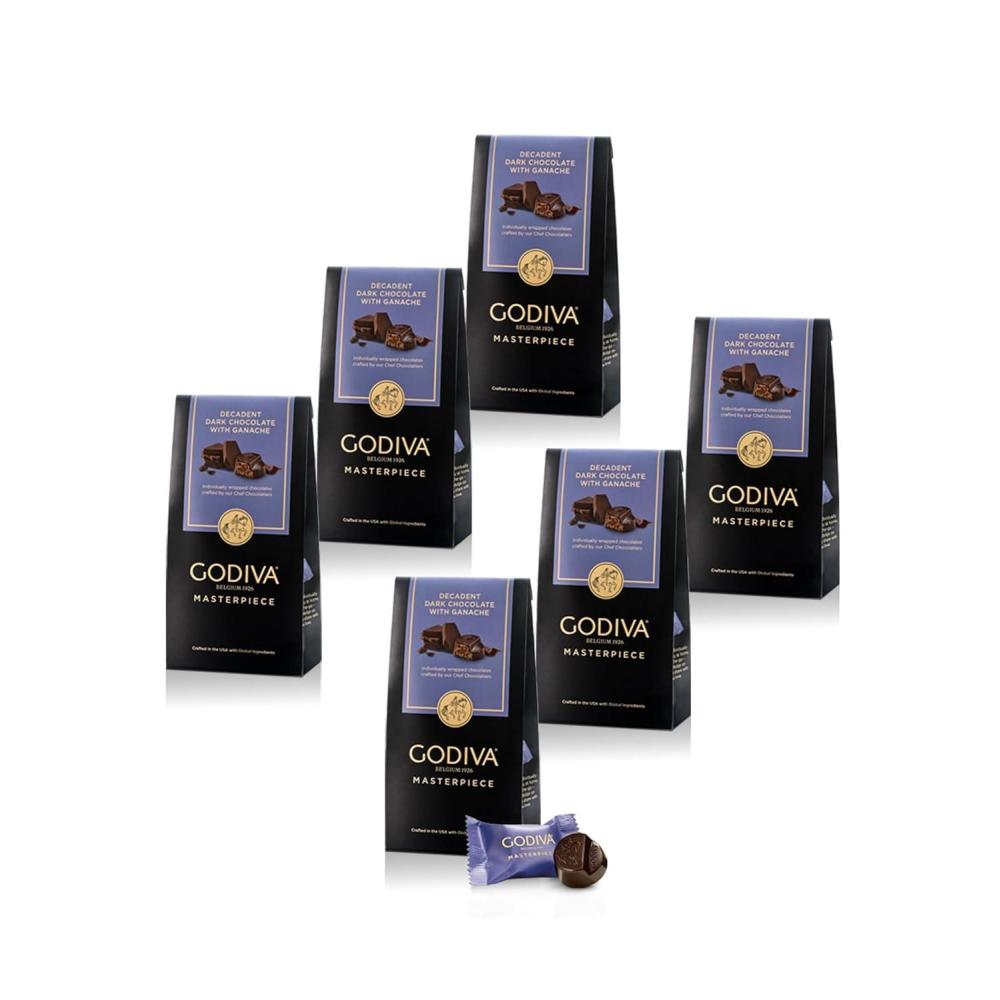 image:imageGodiva Masterpiece Dark Chocolate Bags Individually Wrapped with Ganache Center Gourmet Gift for Birthday Holiday Kosher Halal 4oz Pack of 6Dark Chocolate Ganache