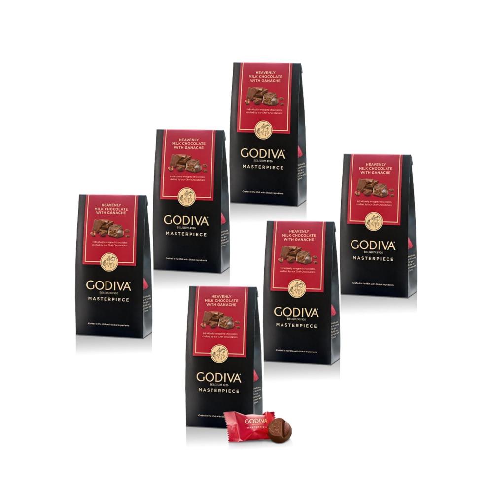 image:imageGodiva Masterpiece Dark Chocolate Bags Individually Wrapped with Ganache Center Gourmet Gift for Birthday Holiday Kosher Halal 4oz Pack of 6Milk Chocolate Ganache