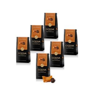 Godiva Masterpiece Dark Chocolate Bags, Individually Wrapped with Ganache Center, Gourmet Gift for Birthday, Holiday, Kosher, Halal, 4oz, Pack of 6(Dark Chocolate Caramel)