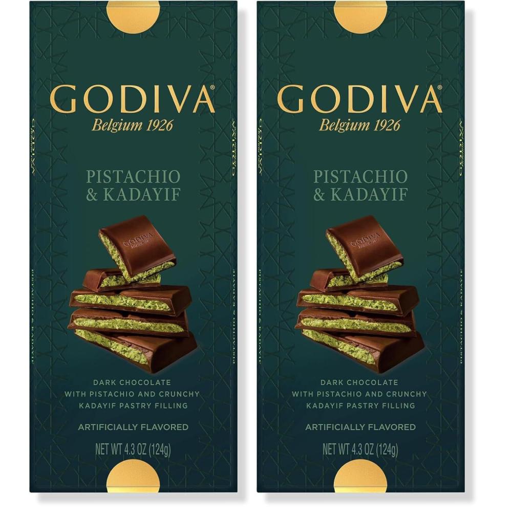 image:imageGodiva Dubai Style Dark Chocolate Bar Gourmet Chocolate with Creamy Pistachio Filling amp Crispy Kadayif Premium Chocolate for Easter Basket122g Pack of 2Dark Chocolate