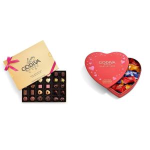 Godiva Gold Assorted Chocolate Gift Box, Azalea Pink Ribbon, 30 Pc + Chocolate Assorted Masterpiece Heart Tin, 20 Pc Mother’s Day Bundle